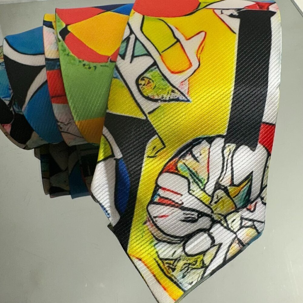 Abstract Tie Floral Designer Menswear Tie Necktie Mid Century Modern Black Blue